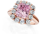 Rose gold Fancy Pink Radiant  Halo Cluster Diamond Engagement Ring with Prong Setting and Polished Band_22
