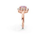 Rose gold Fancy Pink Radiant  Halo Cluster Diamond Engagement Ring with Prong Setting and Polished Band_23