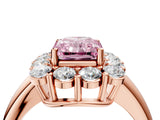 Rose gold Fancy Pink Radiant  Halo Cluster Diamond Engagement Ring with Prong Setting and Polished Band_25