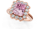 Rose gold Fancy Pink Radiant  Halo Cluster Diamond Engagement Ring with Solitaire Band and Prong Setting_49