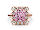 Rose gold Fancy Pink Radiant  Halo Diamond Cluster Engagement Ring with Milgrain Bezel Setting and Solitaire Band_87