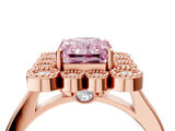 Rose gold Fancy Pink Radiant  Halo Diamond Cluster Engagement Ring with Milgrain Bezel Setting and Solitaire Band_91