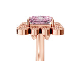 Rose gold Fancy Pink Radiant  Halo Diamond Cluster Engagement Ring with Milgrain Bezel Setting and Solitaire Band_92