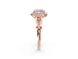 Rose gold Fancy Pink Radiant  Halo Diamond Engagement Ring with Filigree Band and Four-Prong Setting_103