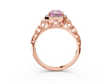Rose gold Fancy Pink Radiant  Halo Diamond Engagement Ring with Intricate Filigree Band and Four-Prong Setting_56