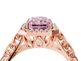 Rose gold Fancy Pink Radiant  Halo Diamond Engagement Ring with Intricate Filigree Band and Four-Prong Setting_57