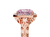 Rose gold Fancy Pink Radiant  Halo Diamond Engagement Ring with Intricate Filigree Band and Four-Prong Setting_58