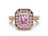 Rose gold Fancy Pink Radiant  Halo Diamond Engagement Ring with Milgrain Pave Band and Four-Prong Setting_51