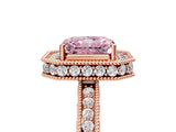 Rose gold Fancy Pink Radiant  Halo Diamond Engagement Ring with Milgrain Pave Band and Four-Prong Setting_56