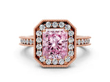 Rose gold Fancy Pink Radiant  Halo Diamond Engagement Ring with Milgrain Pave Band and Four-Prong Setting_63