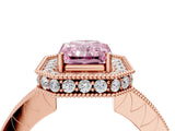 Rose gold Fancy Pink Radiant  Halo Diamond Engagement Ring with Milgrain Pave Band and Four-Prong Setting_67