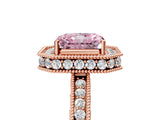 Rose gold Fancy Pink Radiant  Halo Diamond Engagement Ring with Milgrain Pave Band and Four-Prong Setting_68