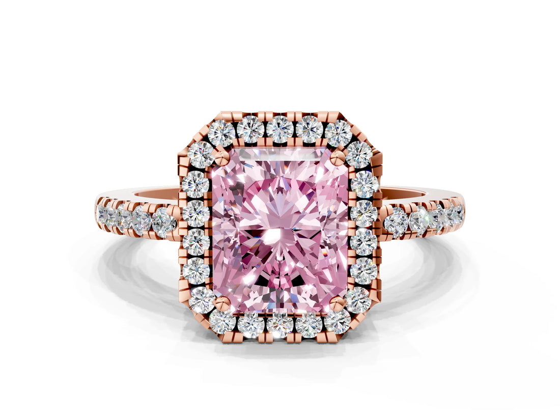 Rose gold Fancy Pink Radiant  Halo Diamond Engagement Ring with Pavé Band and Four-Prong Setting_111