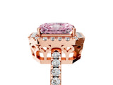 Rose gold Fancy Pink Radiant  Halo Diamond Engagement Ring with Pavé Band and Four-Prong Setting_116