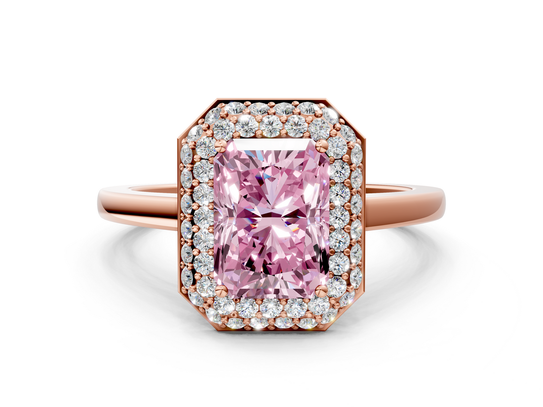 Rose gold Fancy Pink Radiant  Halo Diamond Engagement Ring with Solitaire Band and Four-Prong Setting_20