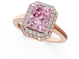 Rose gold Fancy Pink Radiant  Halo Diamond Engagement Ring with Solitaire Band and Four-Prong Setting_21
