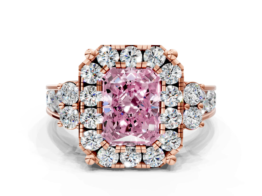 Rose gold Fancy Pink Radiant  Halo Diamond Engagement Ring with Split Shank and Four-Prong Setting_43
