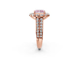 Rose gold Fancy Pink Radiant  Halo Diamond Engagement Ring with Split Shank and Prong Setting_68