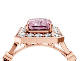 Rose gold Fancy Pink Radiant  Halo Diamond Engagement Ring with Twisted Band and Four-Prong Setting 5