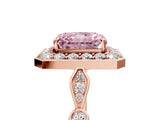 Rose gold Fancy Pink Radiant  Halo Diamond Engagement Ring with Twisted Band and Four-Prong Setting