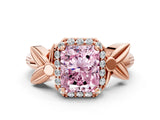 Rose gold Fancy Pink Radiant  Halo Diamond Floral Band with Four-Prong Setting_56