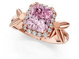 Rose gold Fancy Pink Radiant  Halo Diamond Floral Band with Four-Prong Setting_57