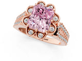 Rose gold Fancy Pink Radiant  Halo Diamond Floral Split Shank Engagement Ring 2