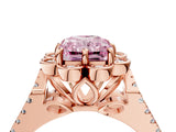 Rose gold Fancy Pink Radiant  Halo Diamond Floral Split Shank Engagement Ring 5