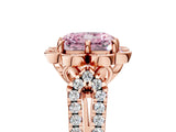 Rose gold Fancy Pink Radiant  Halo Diamond Floral Split Shank Engagement Ring