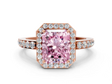 Rose gold Fancy Pink Radiant  Halo Diamond Pavé Band Ring with Prong Setting_20