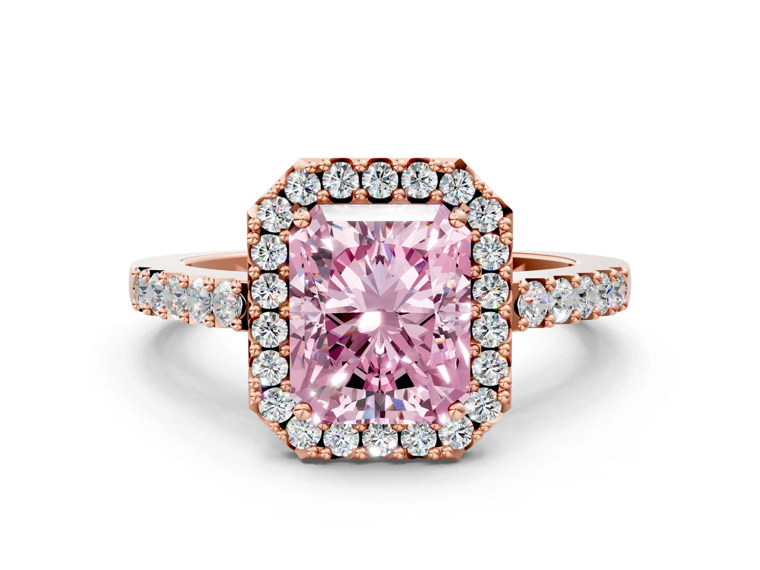 Rose gold Fancy Pink Radiant  Halo Diamond Pavé Solitaire Ring_51