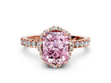 Rose gold Fancy Pink Radiant  Halo Diamond Pave Band Ring with Four-Prong Setting_15