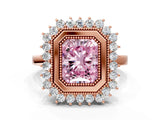 Rose gold Fancy Pink Radiant  Halo Diamond Ring with Milgrain Edge and Round Prong Setting_26