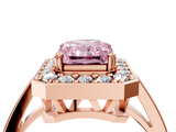 Rose gold Fancy Pink Radiant  Halo Diamond Ring with Split Shank and Four-Prong Setting_78
