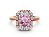 Rose gold Fancy Pink Radiant  Halo Diamond Solitaire with Pavé Band and Four-Prong Setting_90