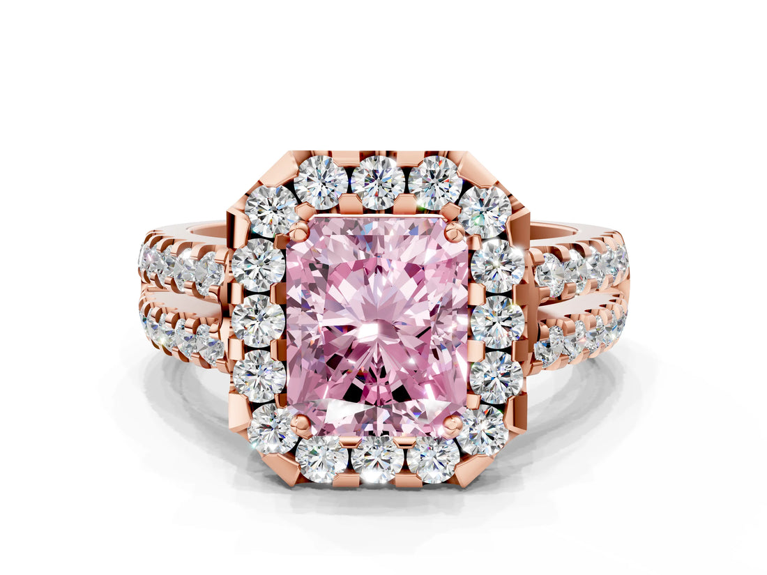 Rose gold Fancy Pink Radiant  Halo Diamond Split Shank Engagement Ring with Prong Setting_75