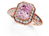 Rose gold Fancy Pink Radiant  Halo Diamond Split Shank Ring with Milgrain Detail_50