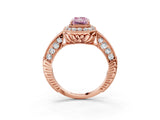 Rose gold Fancy Pink Radiant  Halo Diamond Split Shank Ring with Milgrain Detail_52