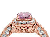 Rose gold Fancy Pink Radiant  Halo Diamond Split Shank Ring with Milgrain Detail_53