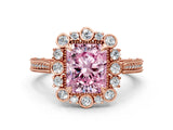Rose gold Fancy Pink Radiant  Halo Milgrain Pave Diamond Ring with Four-Prong Setting 1