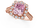 Rose gold Fancy Pink Radiant  Halo Milgrain Pave Diamond Ring with Four-Prong Setting 2