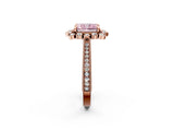 Rose gold Fancy Pink Radiant  Halo Milgrain Pave Diamond Ring with Four-Prong Setting 3