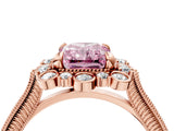 Rose gold Fancy Pink Radiant  Halo Milgrain Pave Diamond Ring with Four-Prong Setting 5