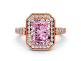 Rose gold Fancy Pink Radiant  Halo Milgrain Solitaire with Bezel Set Side Stones and Pave Band_32