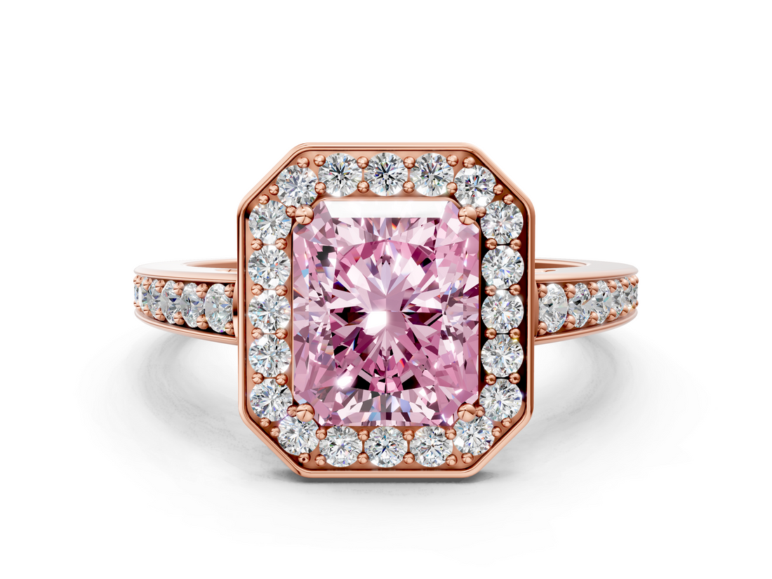 Rose gold Fancy Pink Radiant  Halo Pavé Diamond Engagement Ring with Bezel Setting_20