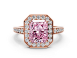Rose gold Fancy Pink Radiant  Halo Pavé Diamond Engagement Ring with Bezel Setting_20