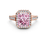 Rose gold Fancy Pink Radiant  Halo Pavé Diamond Engagement Ring with Four-Prong Setting_26