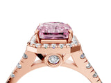 Rose gold Fancy Pink Radiant  Halo Pavé Diamond Engagement Ring with Four-Prong Setting_30