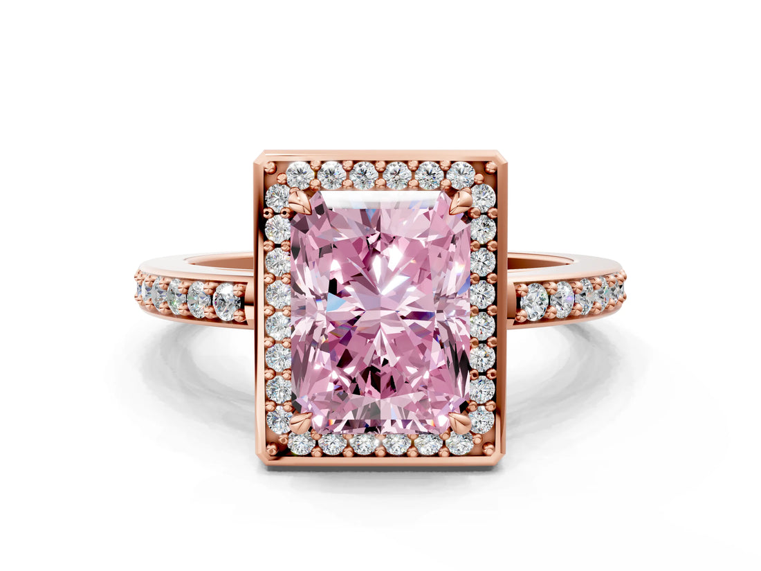 Rose gold Fancy Pink Radiant  Halo Pave Band Solitaire Ring with Prong Setting_65