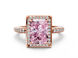 Rose gold Fancy Pink Radiant  Halo Pave Band Solitaire Ring with Prong Setting_65